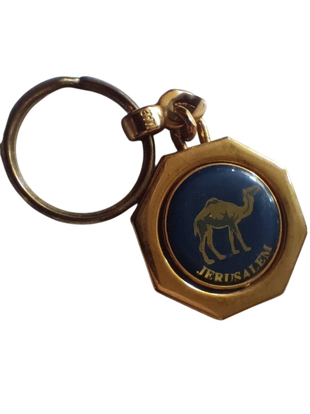 Vintage Jerusalem Israel Camel Keyring Brass Enamel Spinner Souvenir
